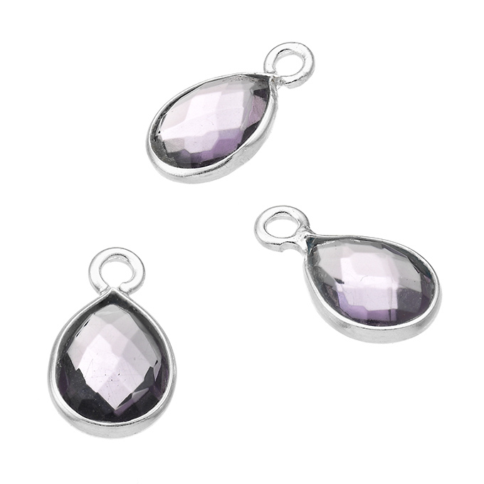 6mm amethyst set drop shaped briolettes with ring (5pcs)