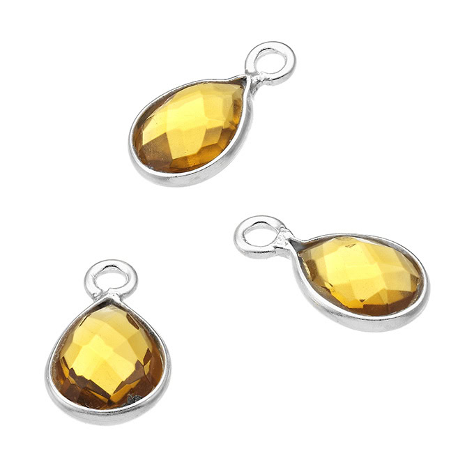 6mm citrine hydrothermal quartz set drop shaped briolettes with ring (5pcs)