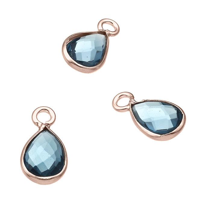 Pink Gold 1µ – 6mm london blue topaz set drop shaped briolettes with ...