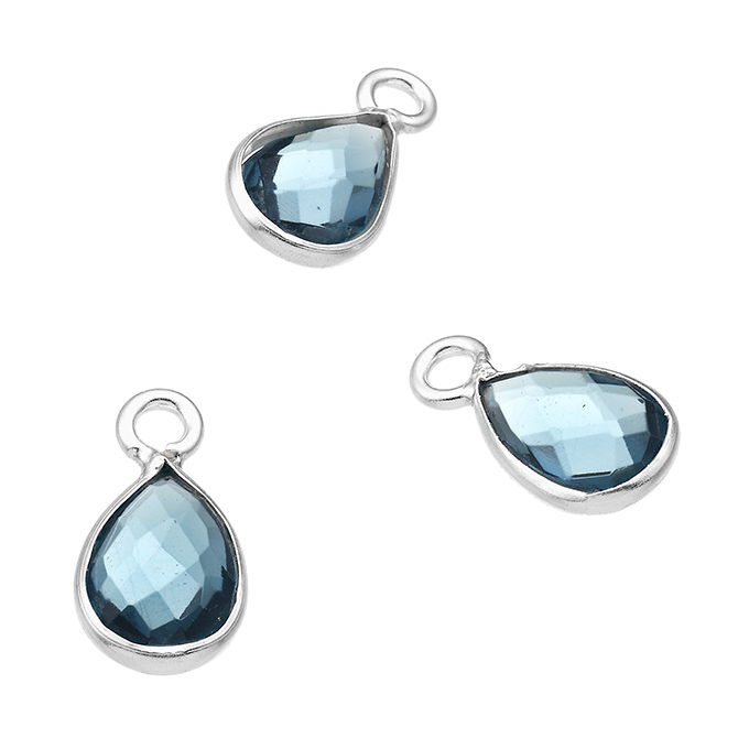 6mm london blue topaz set drop shaped briolettes with ring (5pcs)