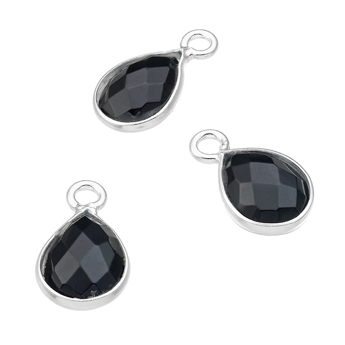 6mm set black spinel set drop shaped briolettes with ring (5pcs)