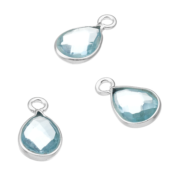 6mm sky blue topaz hydrothermal quartz set drop shaped briolettes ring (5pcs)