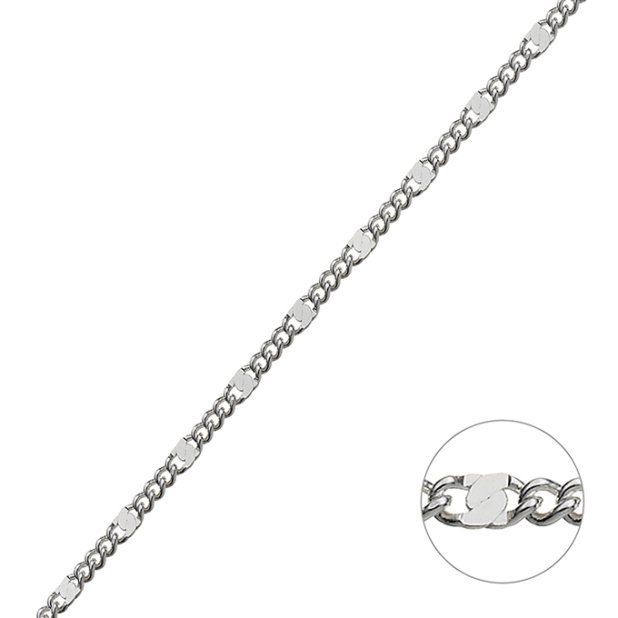 Weiss Rhodiniert – Panzerkette 1,9mm flache Quadrate 2,4mm (1m)