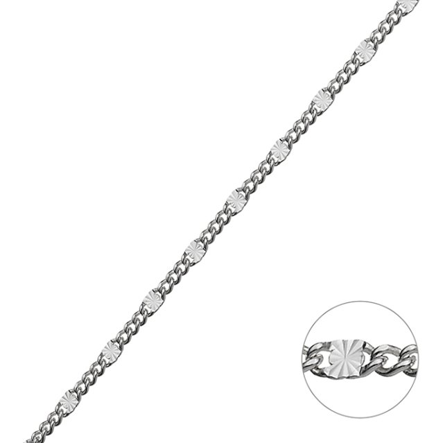 Weiss Rhodiniert – Panzerkette 1,9mm gewellte Quadrate 2,4mm (1m)