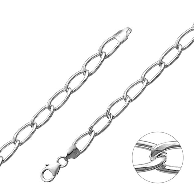 Weiss Rhodiniert – Panzerkette länglich leer 5,7mm Draht 1,35mm (1m)