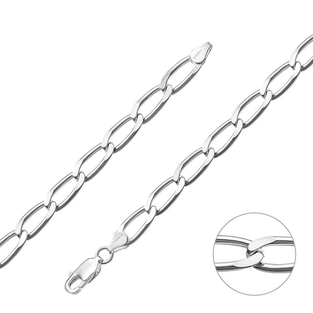 Weiss Rhodiniert – Panzerkette länglich 5,7mm Draht 1,4mm (1m)