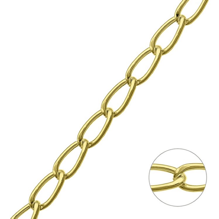Yellow Gold 3µ – 8mm hollow elongated curb chain 1,9mm wire (1m)