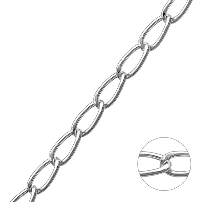 Weiss Rhodiniert – Panzerkette länglich leer 8mm Draht 1,9mm (1m)