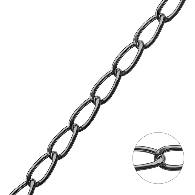 Rodiato Nero – Catena gourmetta allungata vuota 8mm fil 1,9mm (1m)