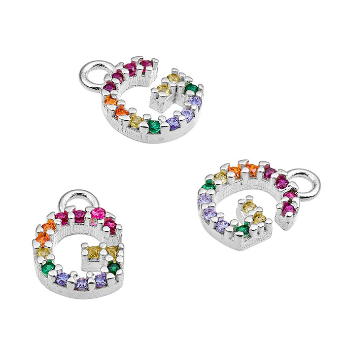 Ciondoli 7mm lettera G con zirconi multicolori e anello (1pz)