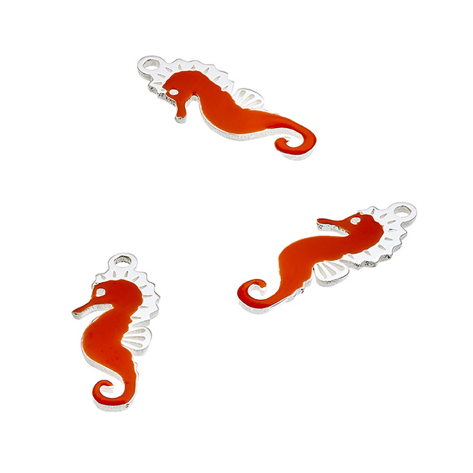 Pendentif hippocampe 6x16mm émail corail avec anneau (1pc)