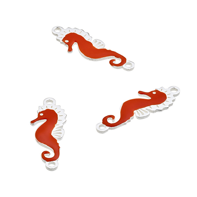 6x16mm coral enamel sea horse pendant 2 rings (1pc)