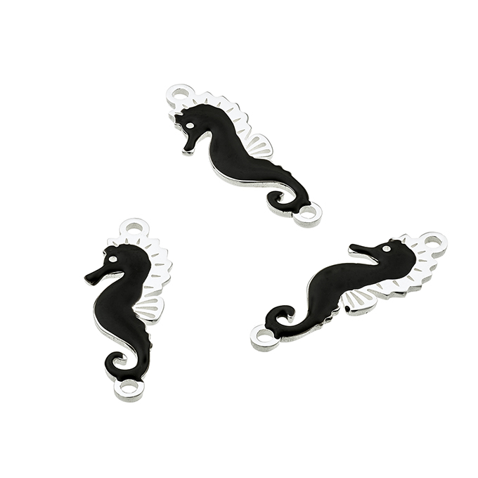 Pendentif hippocampe 6x16mm émail noir 2 anneaux (1pc)