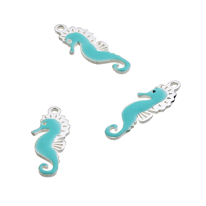 6x16mm turquoise enamel sea horse pendant with ring (1pc)