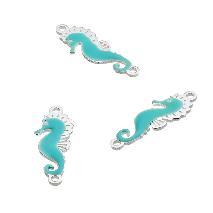 6x16mm turquoise enamel sea horse pendant 2 rings (1pc)