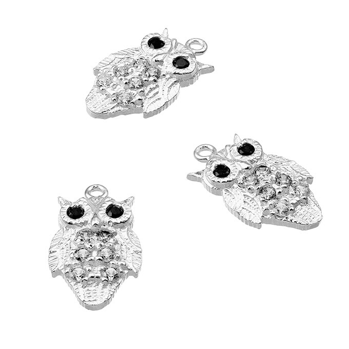 Zirconium owl charm 10mm (3pcs)