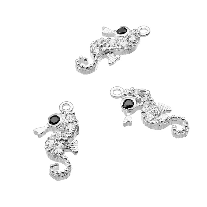 Zirconium seahorse charms 17,5mm 1 ring (3pc)