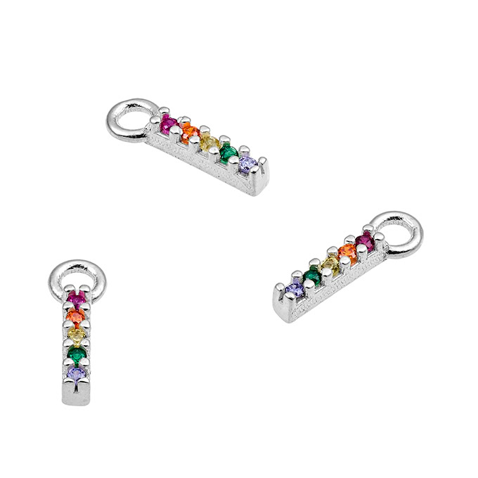 Ciondoli 7mm lettera I con zirconi multicolori e anello (1pz)