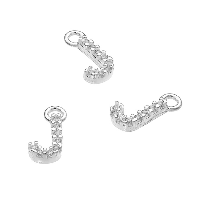 7mm alphabet charms letter J with white zirconiums and ring (1pc)