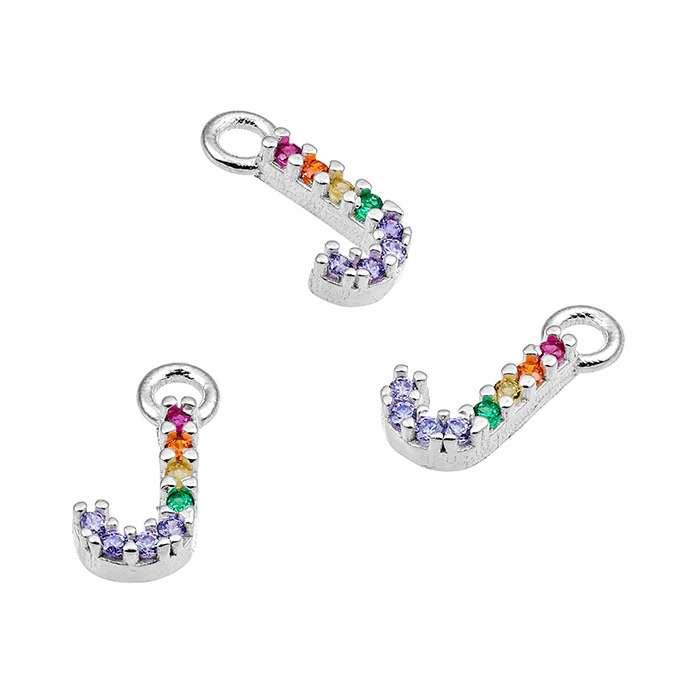 Breloques 7mm lettre J zirconiums multicolores avec anneau (1pc)