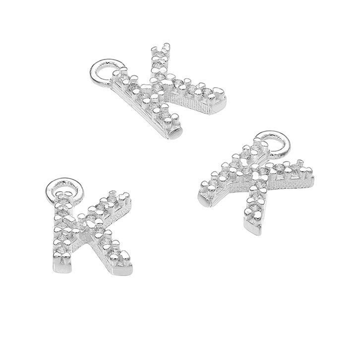 7mm alphabet charms letter K with white zirconiums and ring (1pc)