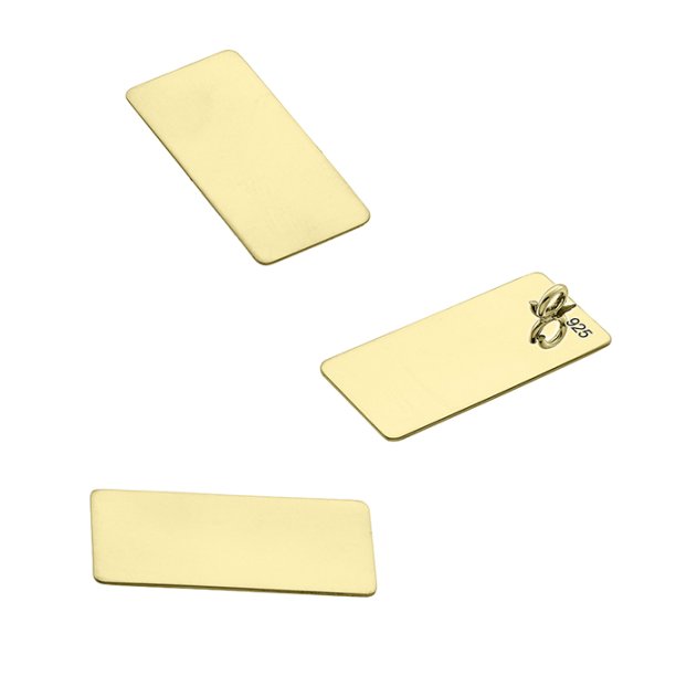 Goldgelb Vergoldet 1µ – Anhänger rechteckig 10x20mm mit Ring hinten, ungeglühte rohe Platte (3Stk)
