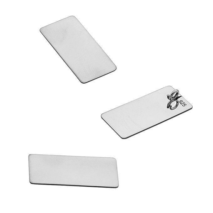 Weiss Rhodiniert – Anhänger rechteckig 10x20mm mit Ring hinten, ungeglühte rohe Platte (3Stk)