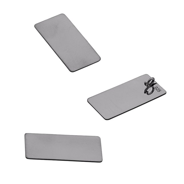 Schwarz Rhodiniert – Anhänger rechteckig 10x20mm mit Ring hinten, ungeglühte rohe Platte (3Stk)