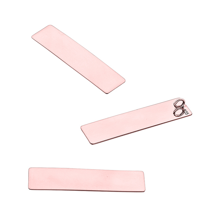 Placcato Rosa 1µ – Pendente rettangolare 8×30 mm con annello incorporato nella parte posteriore, lucidato a specchio (3pz)