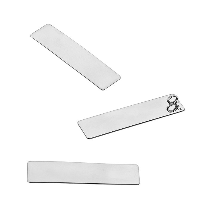 Weiss Rhodiniert – Anhänger rechteckig 8x30mm mit Ring hinten, hochglanzpoliert (3Stk)