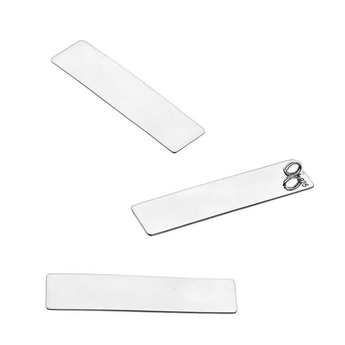 Pendente rettangolare 8×30 mm con annello incorporato nella parte posteriore, lucidato a specchio (3pz)