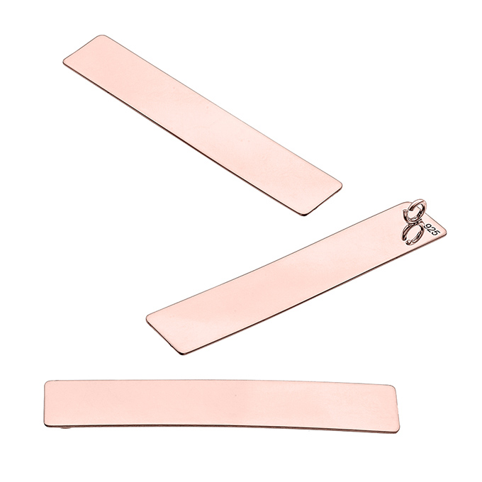 Placcato Rosa 1µ – Pendente rettangolare 8×40 mm con annello incorporato nella parte posteriore, lucidato a specchio (3pz)
