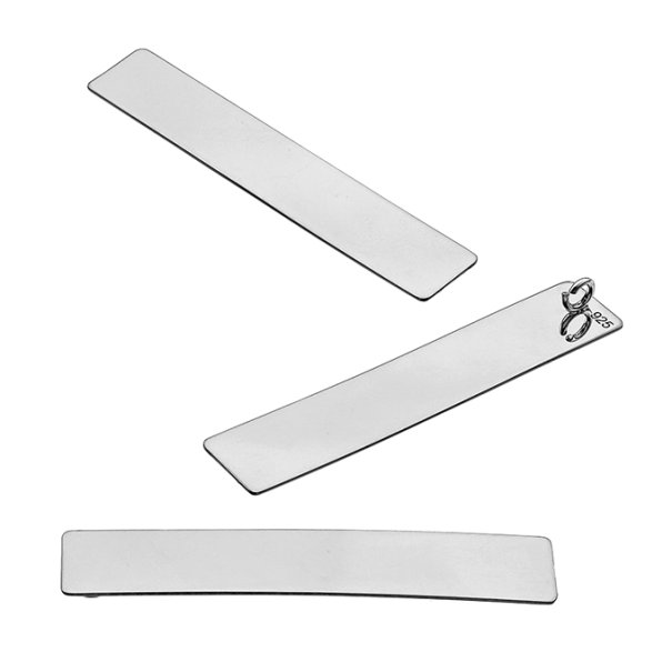 Weiss Rhodiniert – Anhänger rechteckig 8x40mm mit Ring hinten, hochglanzpoliert (3Stk)