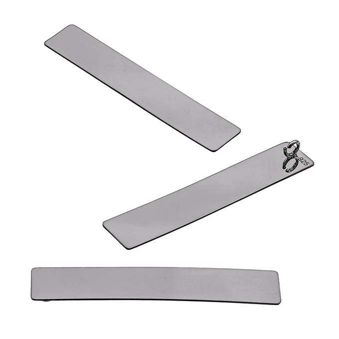 Rodiato Nero – Pendente rettangolare 8×40 mm con annello incorporato nella parte posteriore, lucidato a specchio (3pz)