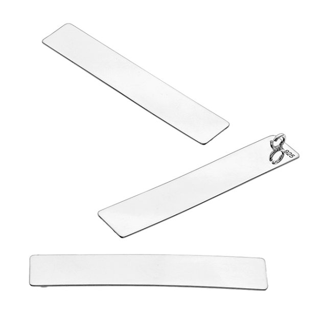 Pendente rettangolare 8×40 mm con annello incorporato nella parte posteriore, lucidato a specchio (3pz)