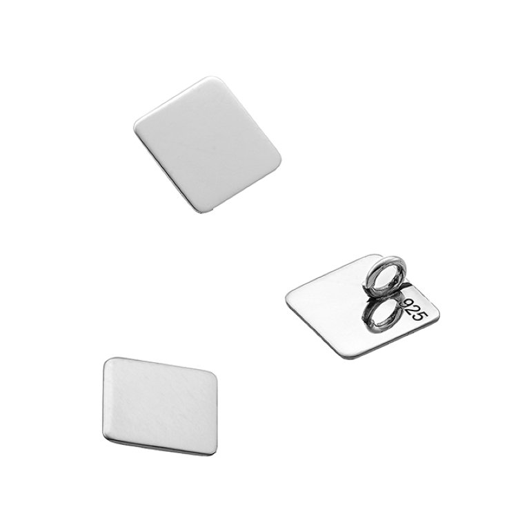 Weiss Rhodiniert – Anhänger viereckig 8x8mm mit Ring hinten, hochglanzpoliert (3Stk)