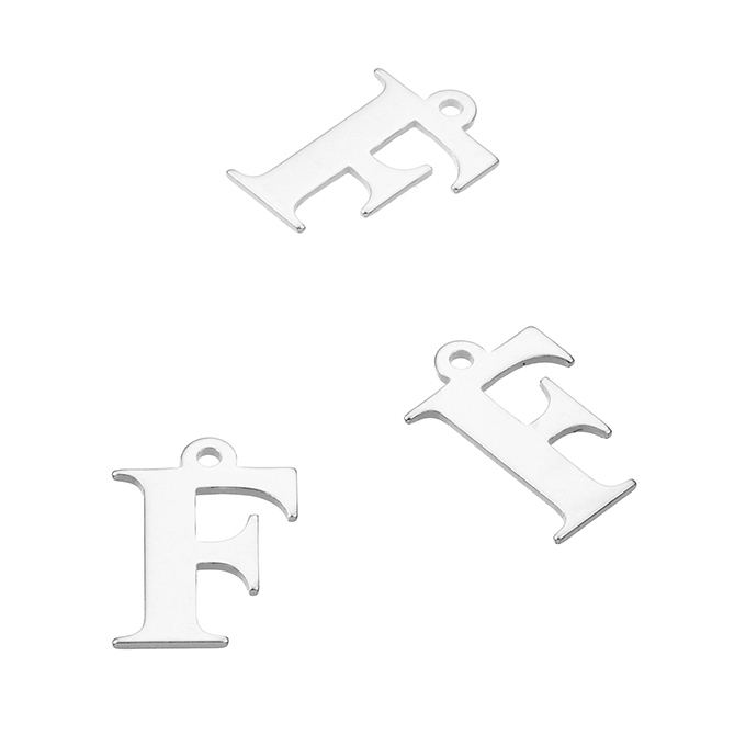 Breloques lettre F, 7mm avec trou (10pcs)