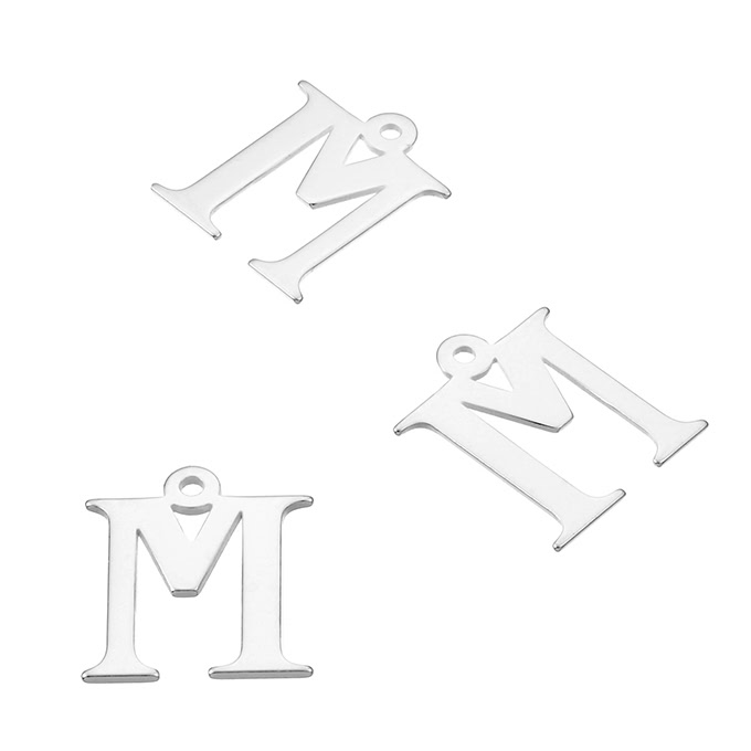 Breloques lettre M, 7mm avec trou (10pcs)