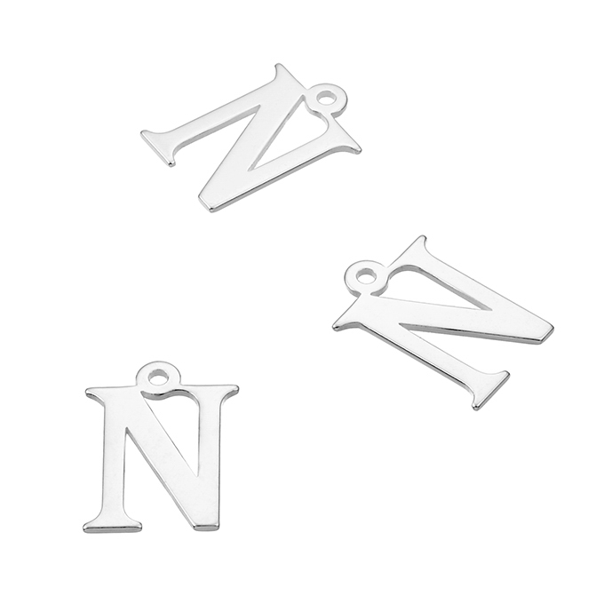 Breloques lettre N, 7mm avec trou (10pcs)