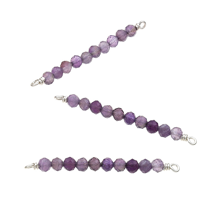 40mm wired string of amethyst fine stones with 2 rings (3pcs)