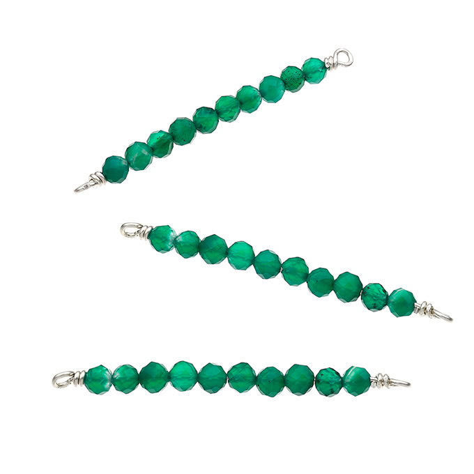 40mm wired string of green agate fine stones with 2 rings (3pcs)