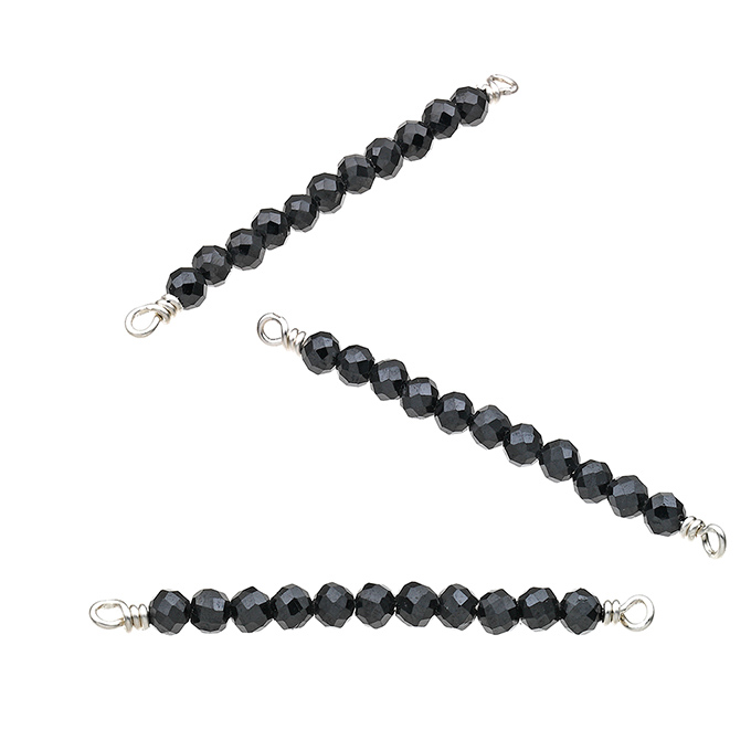 40mm wired string of black spinel fine stones with 2 rings (3pcs)