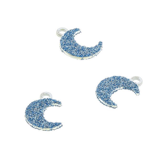 6,5x8mm moon pendant blue glitter with ring (5pcs)