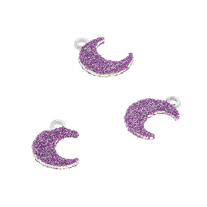 6,5x8mm moon pendant rose glitter with ring (5pcs)