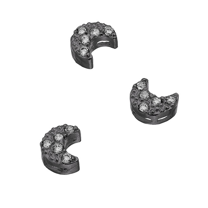 Black Rhodium – Moon slide charms in zirconium 8mm (5pcs) | G-Silver