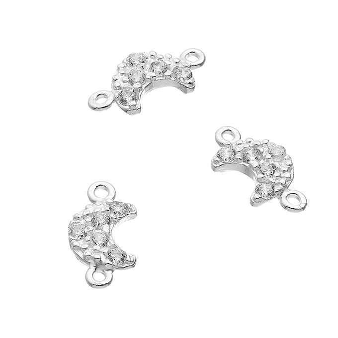 7,5mm crescent moon charms with zirconium 2 rings (5pcs)