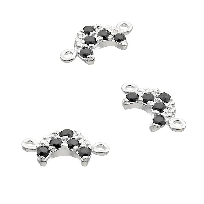 7,5mm crescent moon charms with black zirconium 2 rings (5pcs)