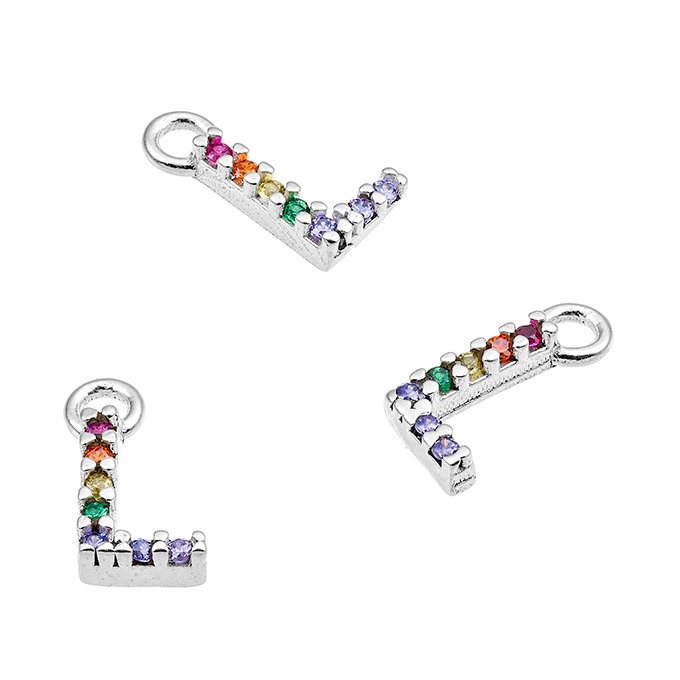 Ciondoli 7mm lettera L con zirconi multicolori e anello (1pz)