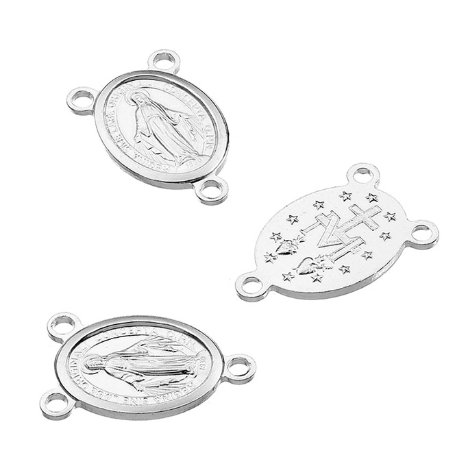 Oval Virgin Mary medals 10x8mm 3 rings (5pcs)