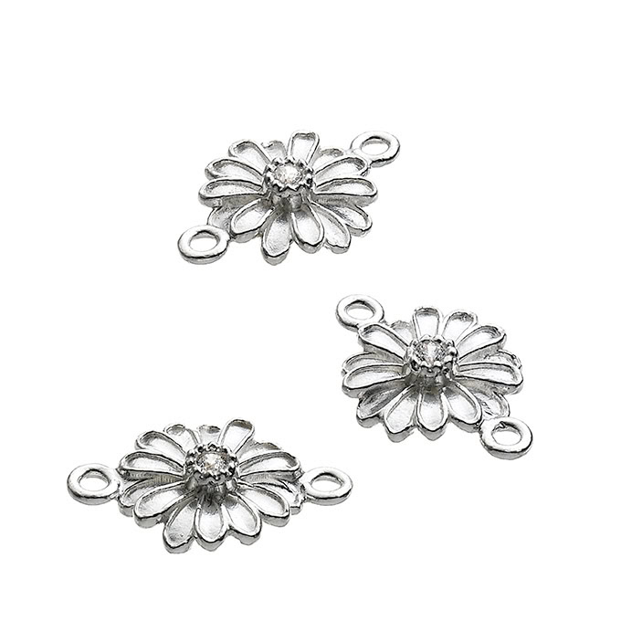 Breloques marguerite 10mm avec zirconium blanc 2 anneaux (2pcs)